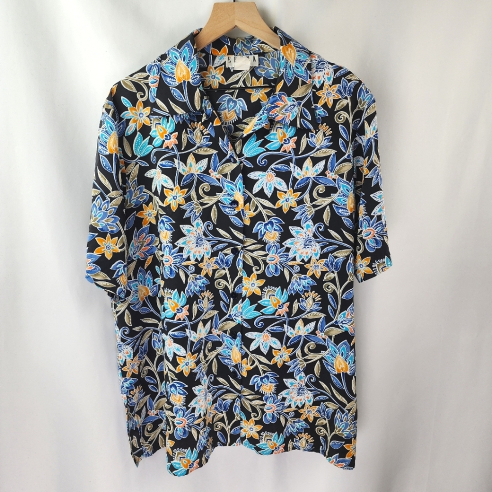 Vintage Erena Women's Blue Floral Button Up Size 18W